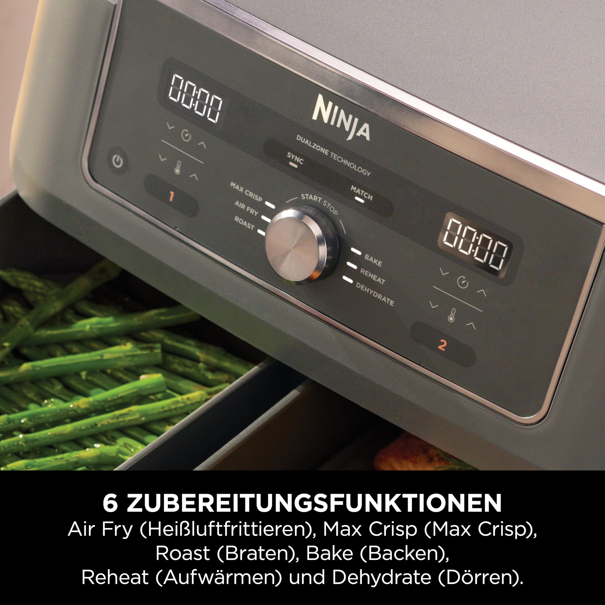 Ninja Dual Zone Digital Air Fryer, 2 Schubladen, Metallic Grau DZ400EU
