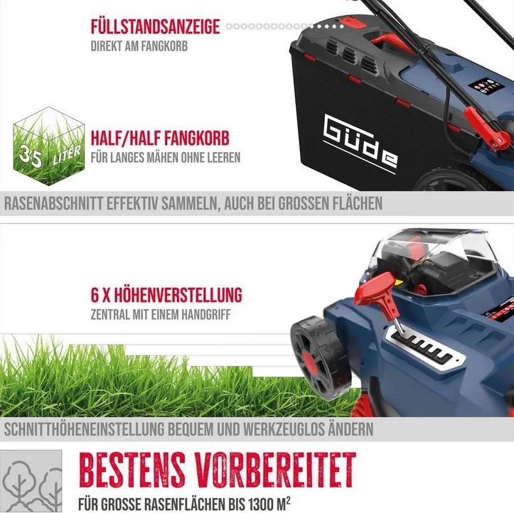 Güde Akku-Rasenmäher RM 36-402-30.37 inkl. 2x Akku und 1x Doppelladegerät