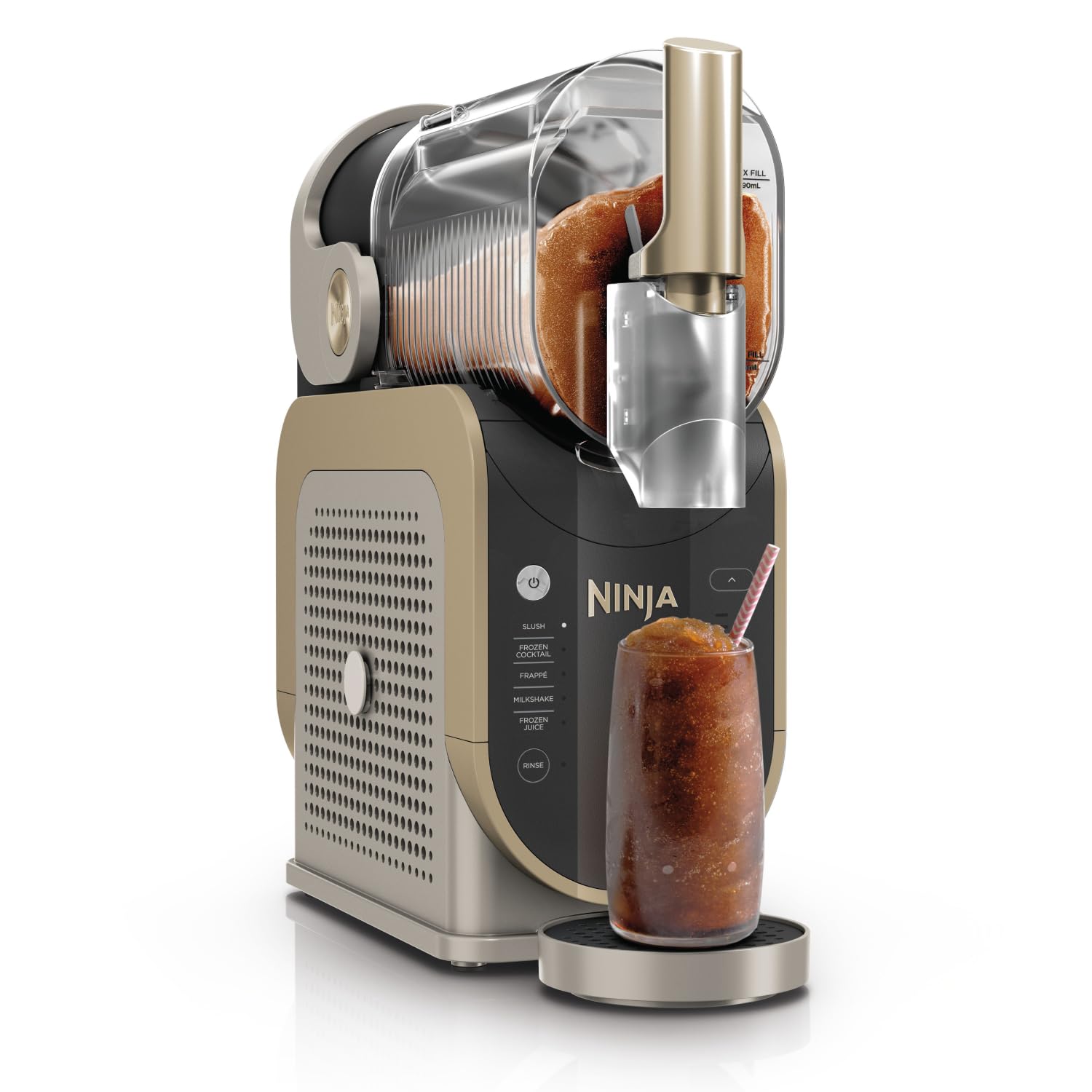 Ninja SLUSHi Maschine für Slush, Eis-Cocktails, Frappé, Milchshakes &amp; gefrorenen Saft, ohne Eis oder Vorbereitungsaufwand, WhisperChill-Technology, fasst 1,9 L, Stone Gold, FS301EUSTGD