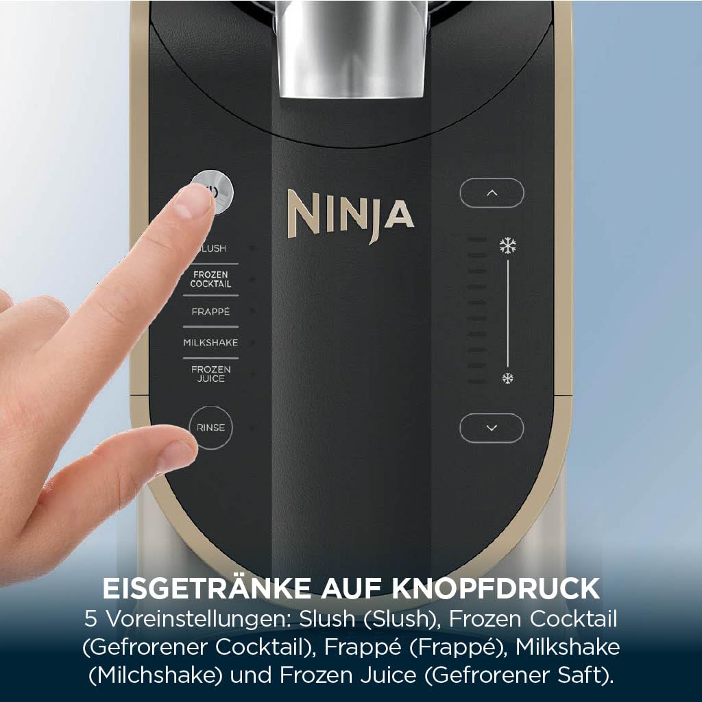 Ninja SLUSHi Maschine für Slush, Eis-Cocktails, Frappé, Milchshakes &amp; gefrorenen Saft, ohne Eis oder Vorbereitungsaufwand, WhisperChill-Technology, fasst 1,9 L, Stone Gold, FS301EUSTGD