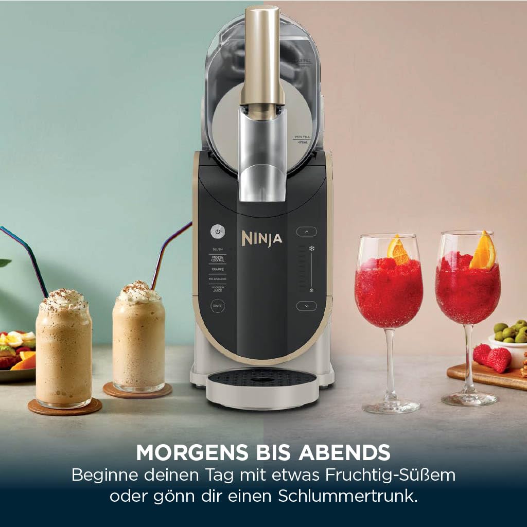 Ninja SLUSHi Maschine für Slush, Eis-Cocktails, Frappé, Milchshakes &amp; gefrorenen Saft, ohne Eis oder Vorbereitungsaufwand, WhisperChill-Technology, fasst 1,9 L, Stone Gold, FS301EUSTGD