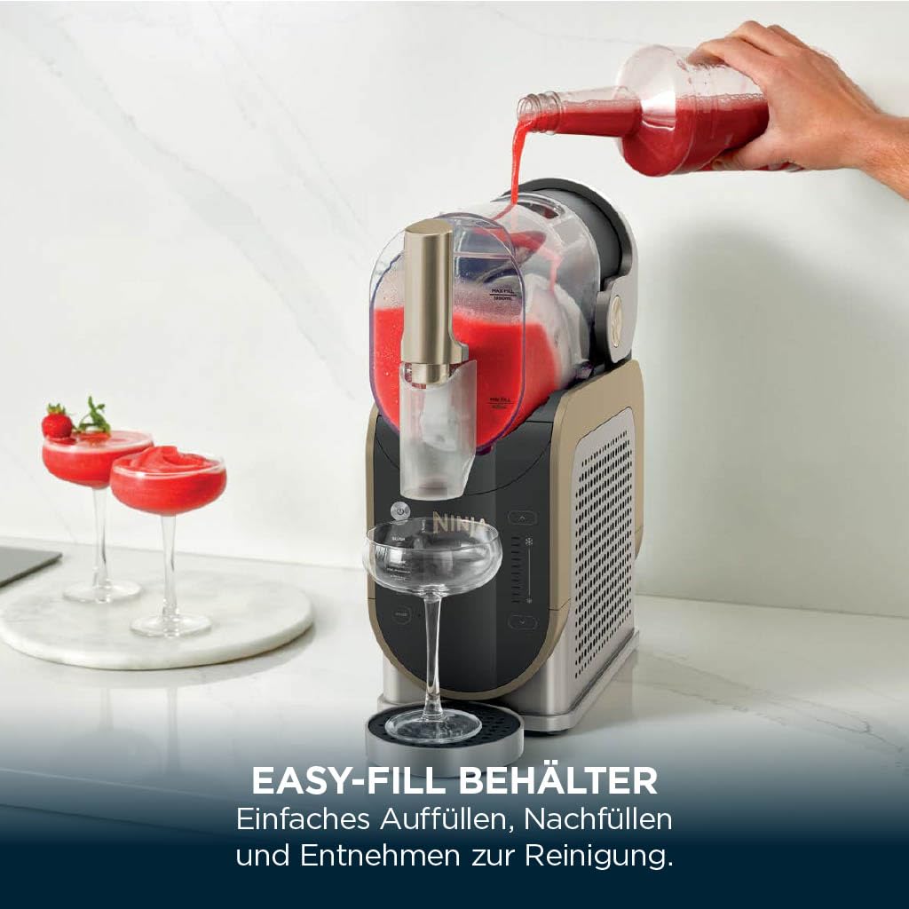 Ninja SLUSHi Maschine für Slush, Eis-Cocktails, Frappé, Milchshakes &amp; gefrorenen Saft, ohne Eis oder Vorbereitungsaufwand, WhisperChill-Technology, fasst 1,9 L, Stone Gold, FS301EUSTGD