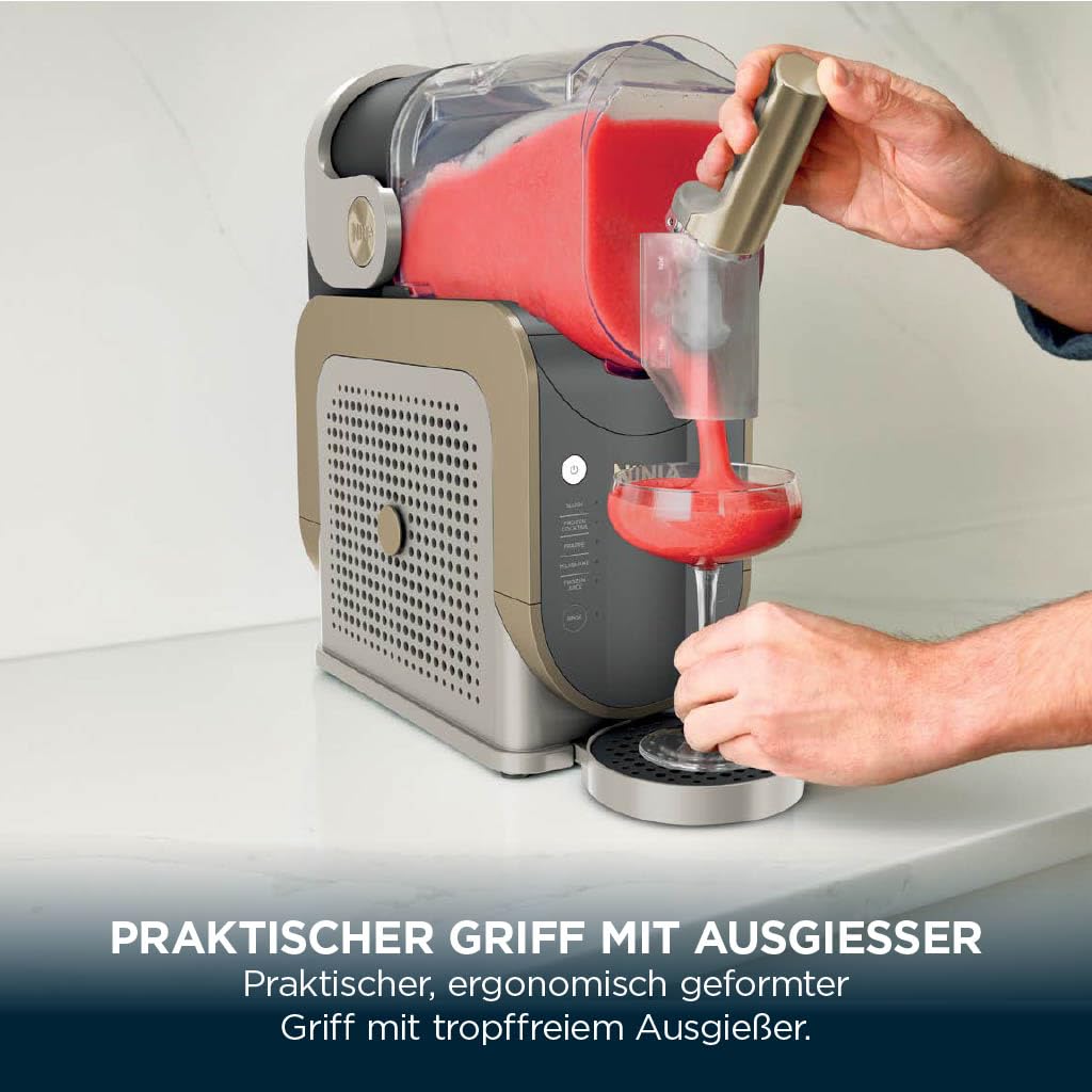 Ninja SLUSHi Maschine für Slush, Eis-Cocktails, Frappé, Milchshakes &amp; gefrorenen Saft, ohne Eis oder Vorbereitungsaufwand, WhisperChill-Technology, fasst 1,9 L, Stone Gold, FS301EUSTGD