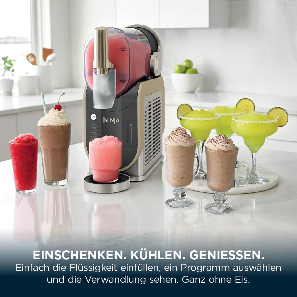 Ninja SLUSHi Maschine für Slush, Eis-Cocktails, Frappé, Milchshakes &amp; gefrorenen Saft, ohne Eis oder Vorbereitungsaufwand, WhisperChill-Technology, fasst 1,9 L, Stone Gold, FS301EUSTGD