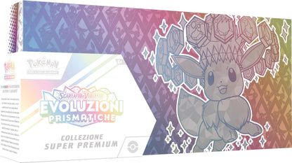 Pokémon GCC: Super Premium-Kollektion Scharlachrot und Violett – Prismatische Entwicklungen – eine holografische Promokarte in voller Länge, EIN weicher von Eevee inspirierter Deckhalter und 15