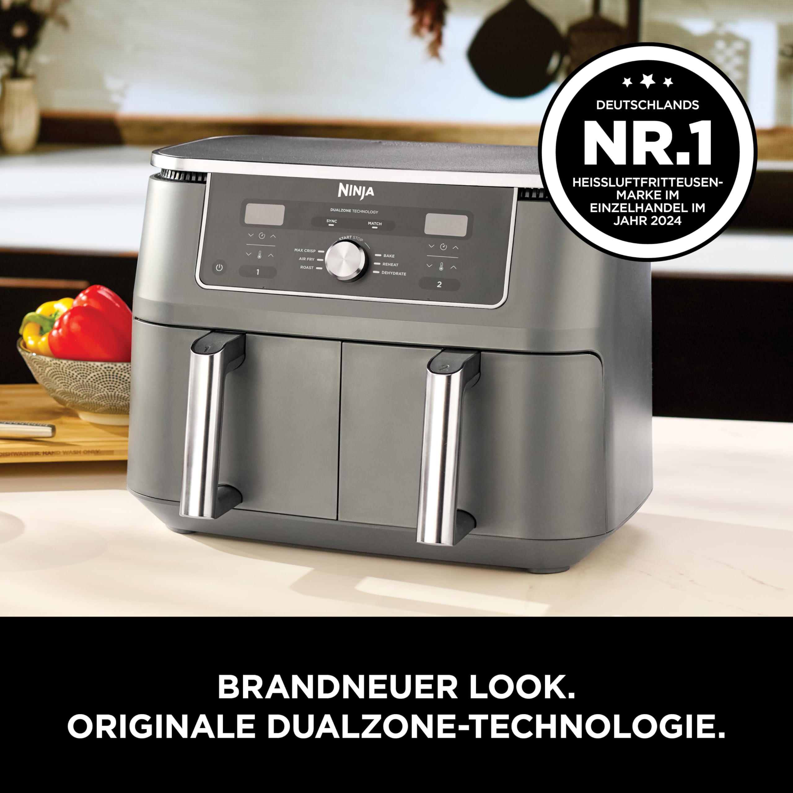 Ninja Dual Zone Digital Air Fryer, 2 Schubladen, Metallic Grau DZ400EU