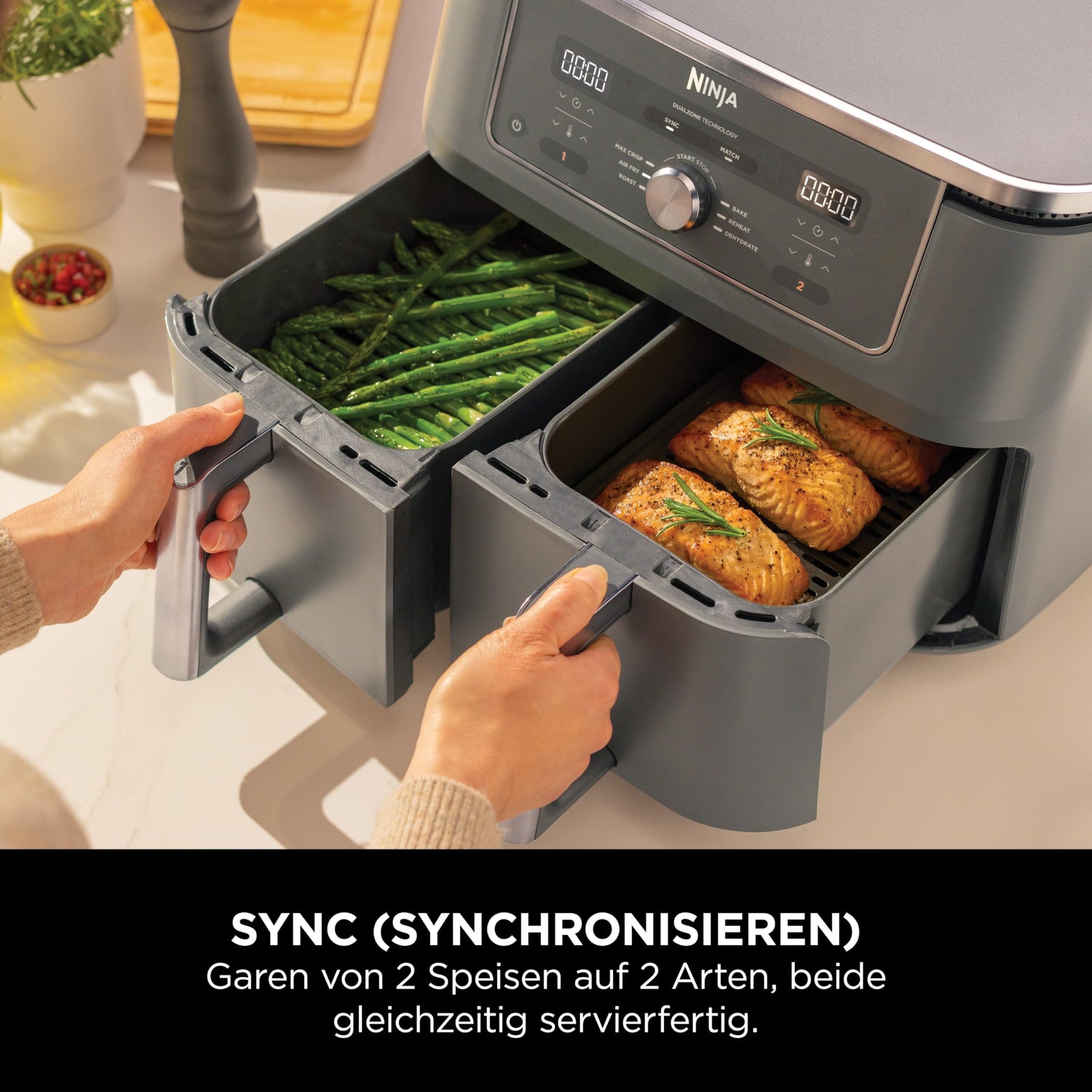 Ninja Dual Zone Digital Air Fryer, 2 Schubladen, Metallic Grau DZ400EU
