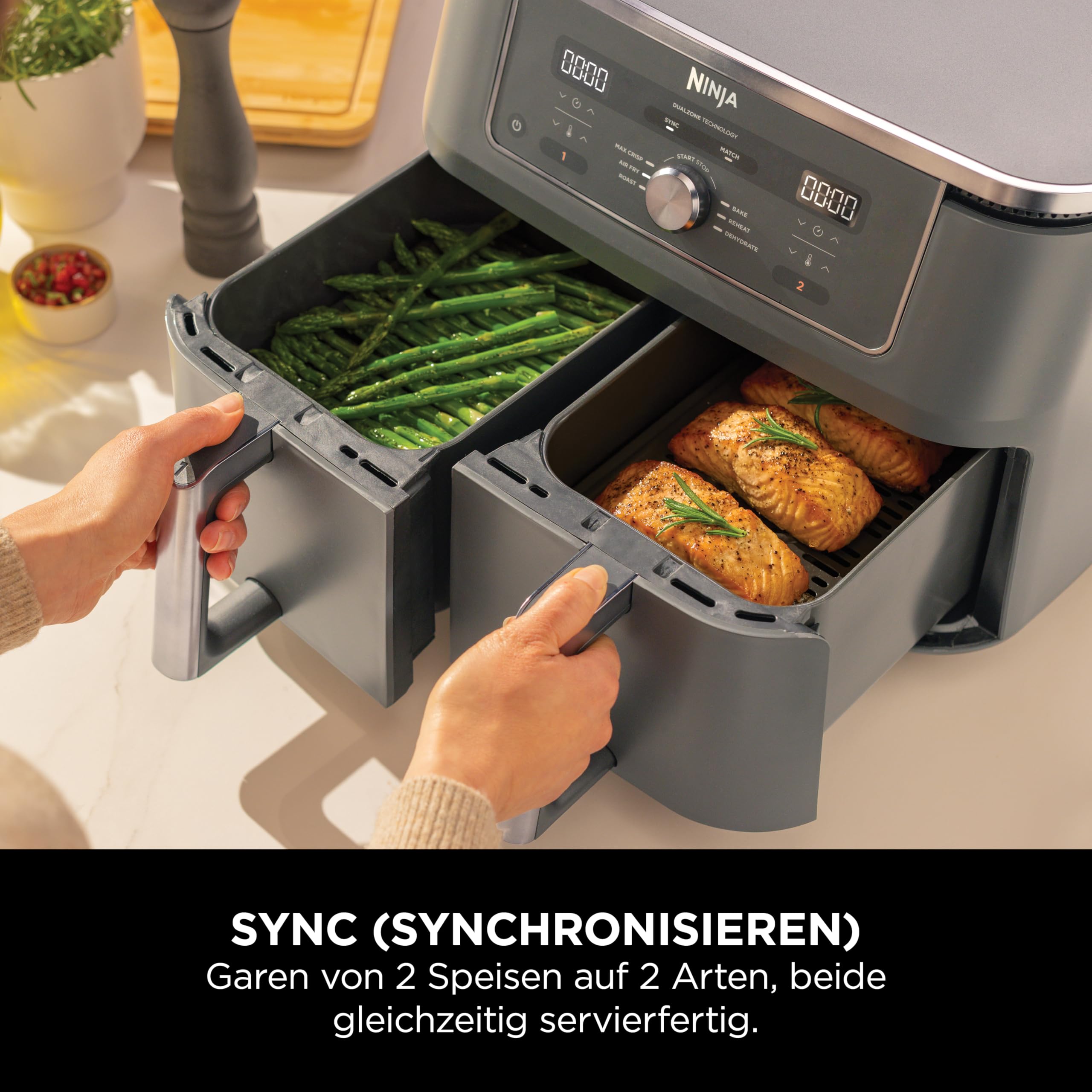 Ninja Dual Zone Digital Air Fryer, 2 Schubladen, Metallic Grau DZ400EU