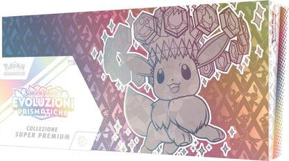Pokémon GCC: Super Premium-Kollektion Scharlachrot und Violett – Prismatische Entwicklungen – eine holografische Promokarte in voller Länge, EIN weicher von Eevee inspirierter Deckhalter und 15