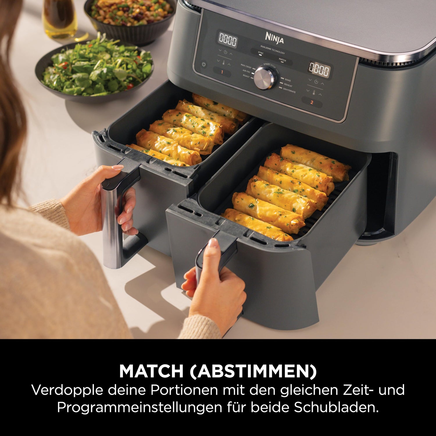 Ninja Dual Zone Digital Air Fryer, 2 Schubladen, Metallic Grau DZ400EU
