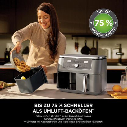 Ninja Dual Zone Digital Air Fryer, 2 Schubladen, Metallic Grau DZ400EU