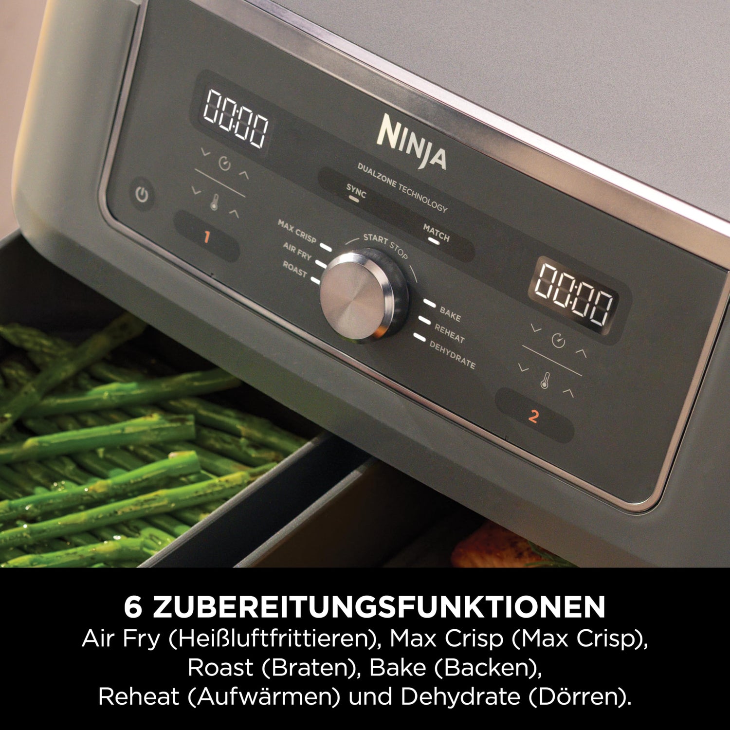 Ninja Dual Zone Digital Air Fryer, 2 Schubladen, Metallic Grau DZ400EU