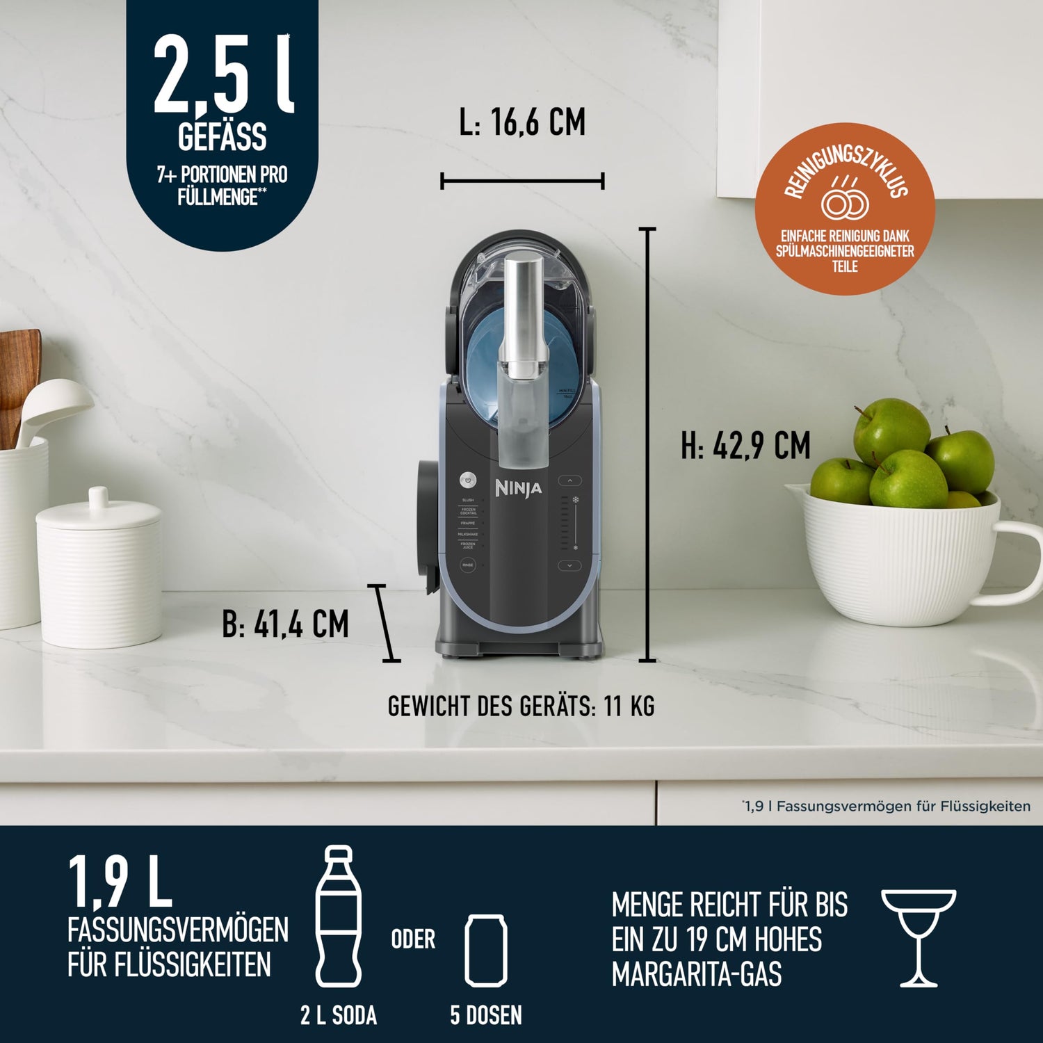 Ninja SLUSHi Maschine für Slush, Eis-Cocktails, Frappé, Blau &amp; Grau FS301EU