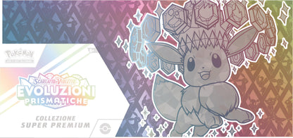 Pokémon GCC: Super Premium-Kollektion Scharlachrot und Violett – Prismatische Entwicklungen – eine holografische Promokarte in voller Länge, EIN weicher von Eevee inspirierter Deckhalter und 15